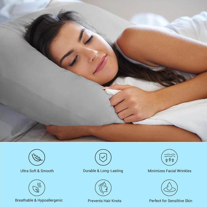 2-Pack Cooling Pillowcases – Q-Max >0.5 , Anti-Static, Hidden Zipper,, Color Gray | Bowlift