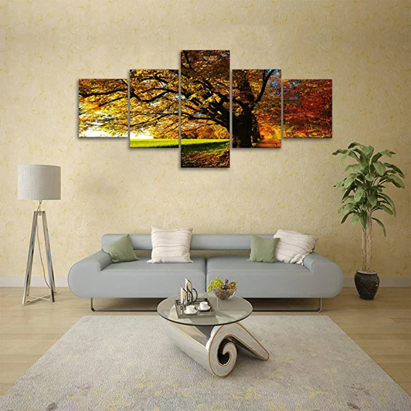 5 Pieces Autumn Big Tree Landscape Artwork Canvas Painting | Bowlift