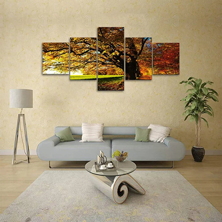 5 Pieces Autumn Big Tree Landscape Artwork Canvas Painting | Bowlift