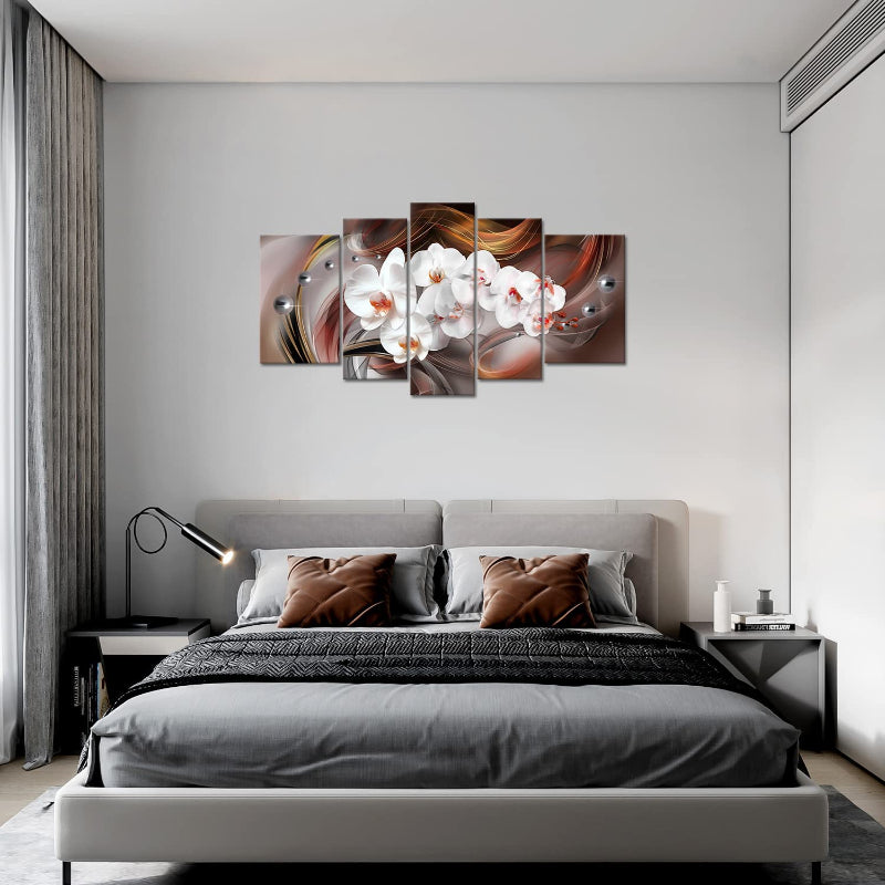 Set Of 5 White Orchid Canvas Wall Art Painting | Bowlift
