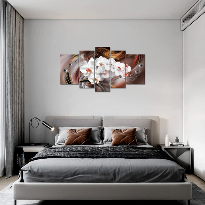 Set Of 5 White Orchid Canvas Wall Art Painting | Bowlift