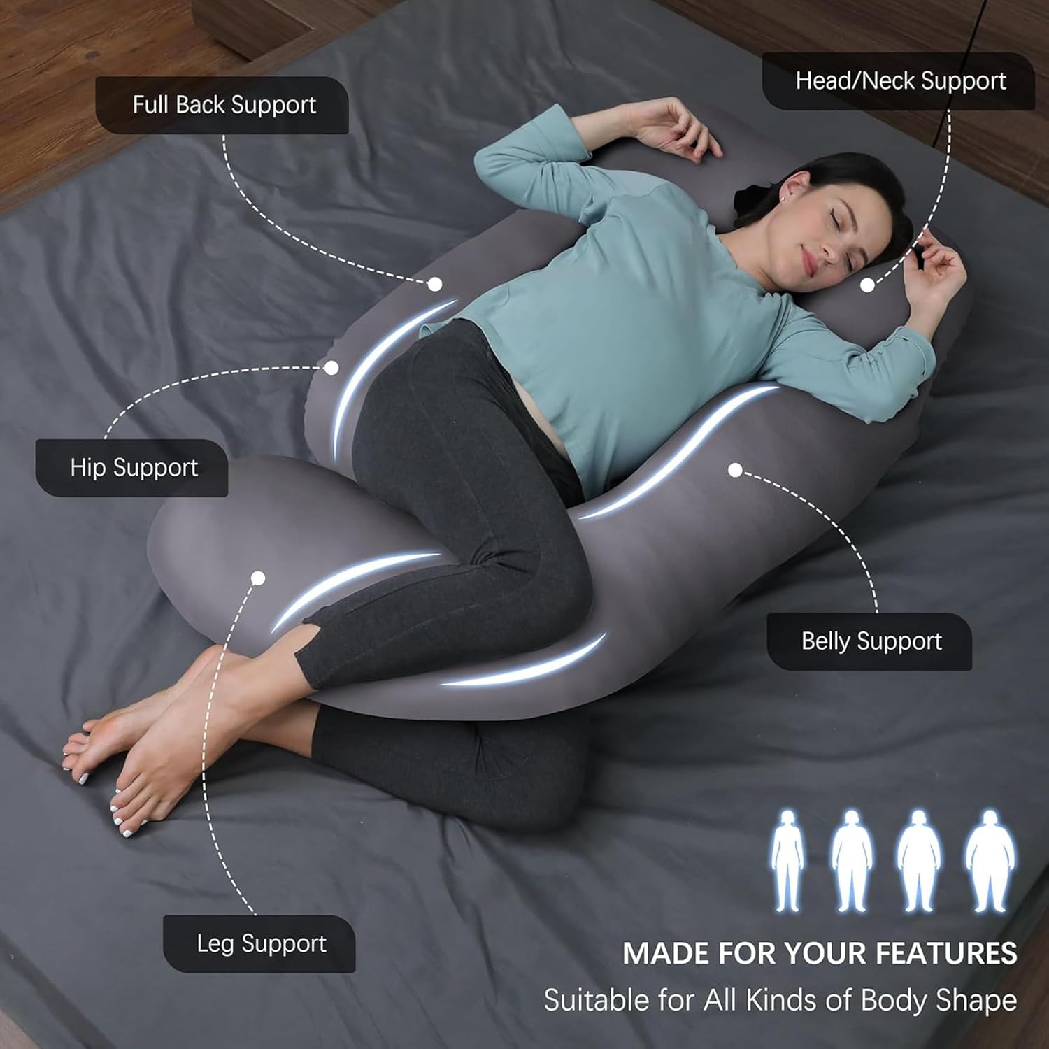 BowLift | J-Shaped Maternity Support Pillow for Side Sleeping and Breastfeeding