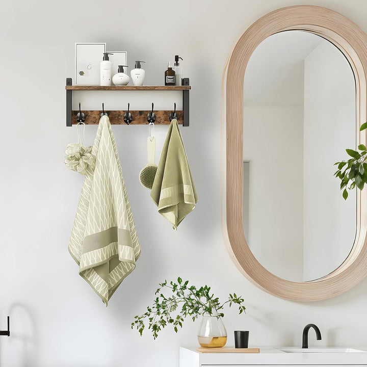 BowLift | Wall-Mounted Coat Rack with Shelf and 5 Metal Hooks – Ravora