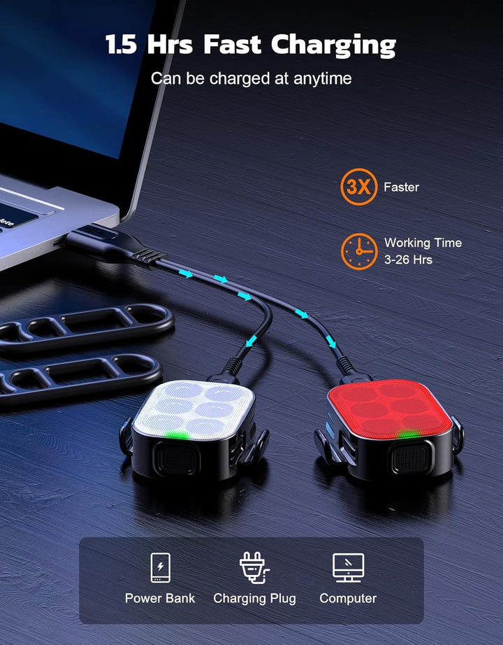 BowLift | Ultra Slim USB Rechargeable Bike Light Set with 4+6 Modes – SlimBeam