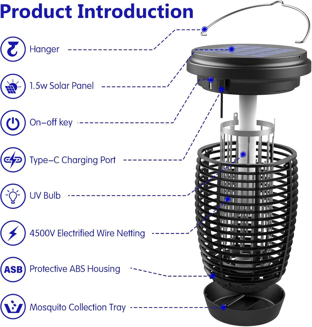 BowLift | Solar Bug Zapper 2-in-1 Mosquito Killer Lamp – 4500V Indoor & Outdoor Fly Trap