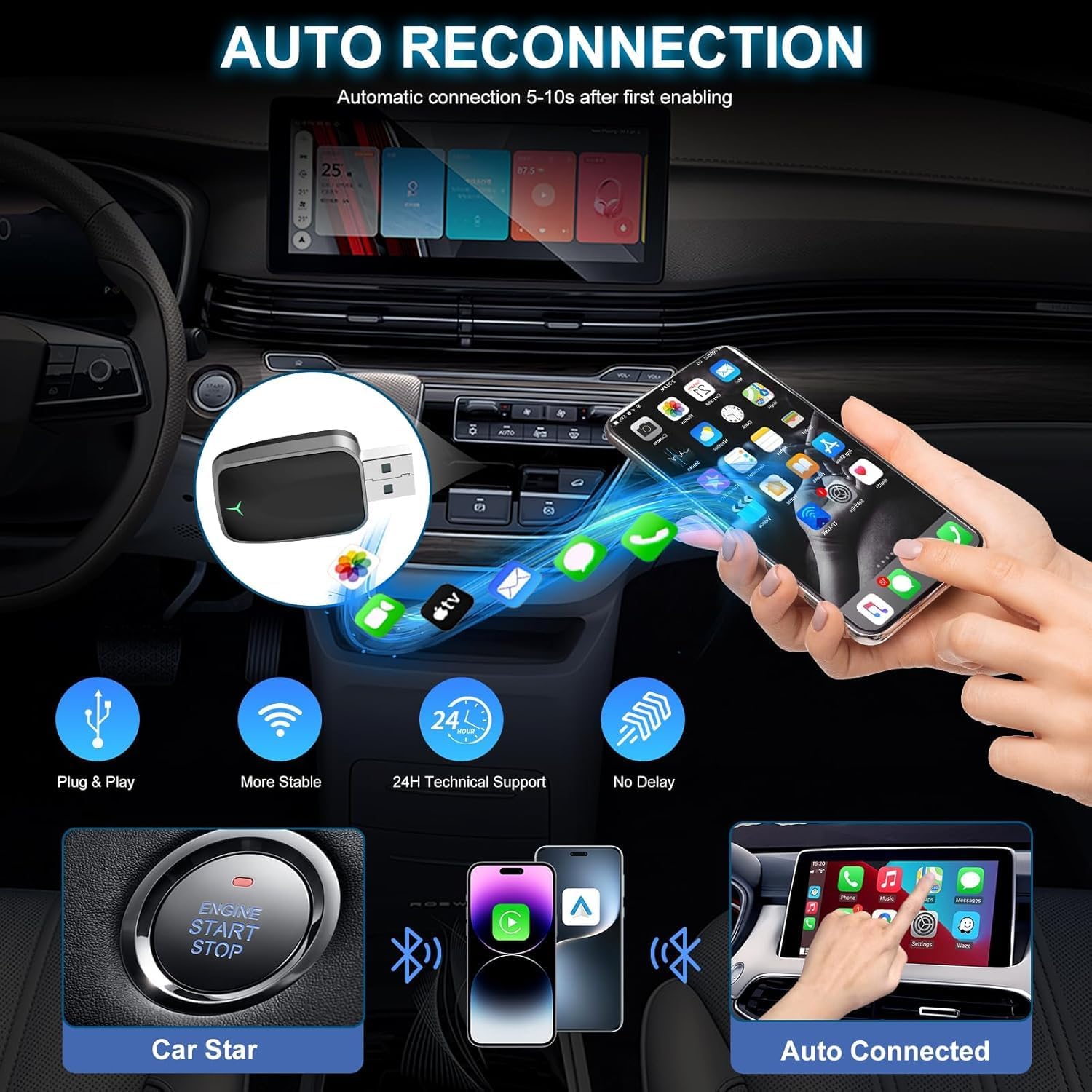 BowLift | Mini Wireless CarPlay Adapter with Dual-Band Connection and Compact Design – Novaro