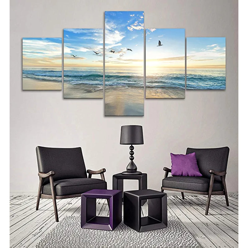 5 Pieces Seagulls Flying Artwork Canvas Painting | Bowlift