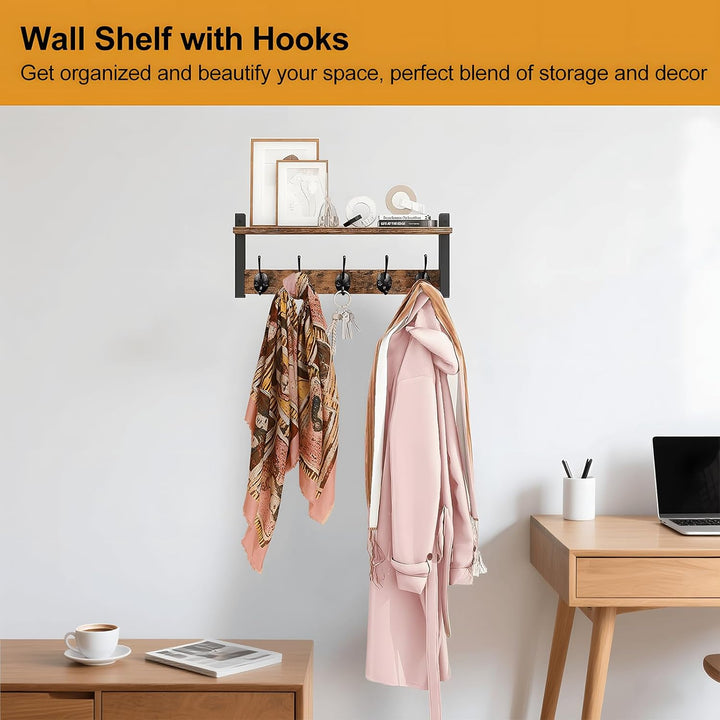 BowLift | Wall-Mounted Coat Rack with Shelf and 5 Metal Hooks – Ravora