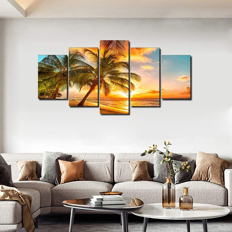5 Piece Sunset Sea Beach Canvas Wall Art Painting | Bowlift