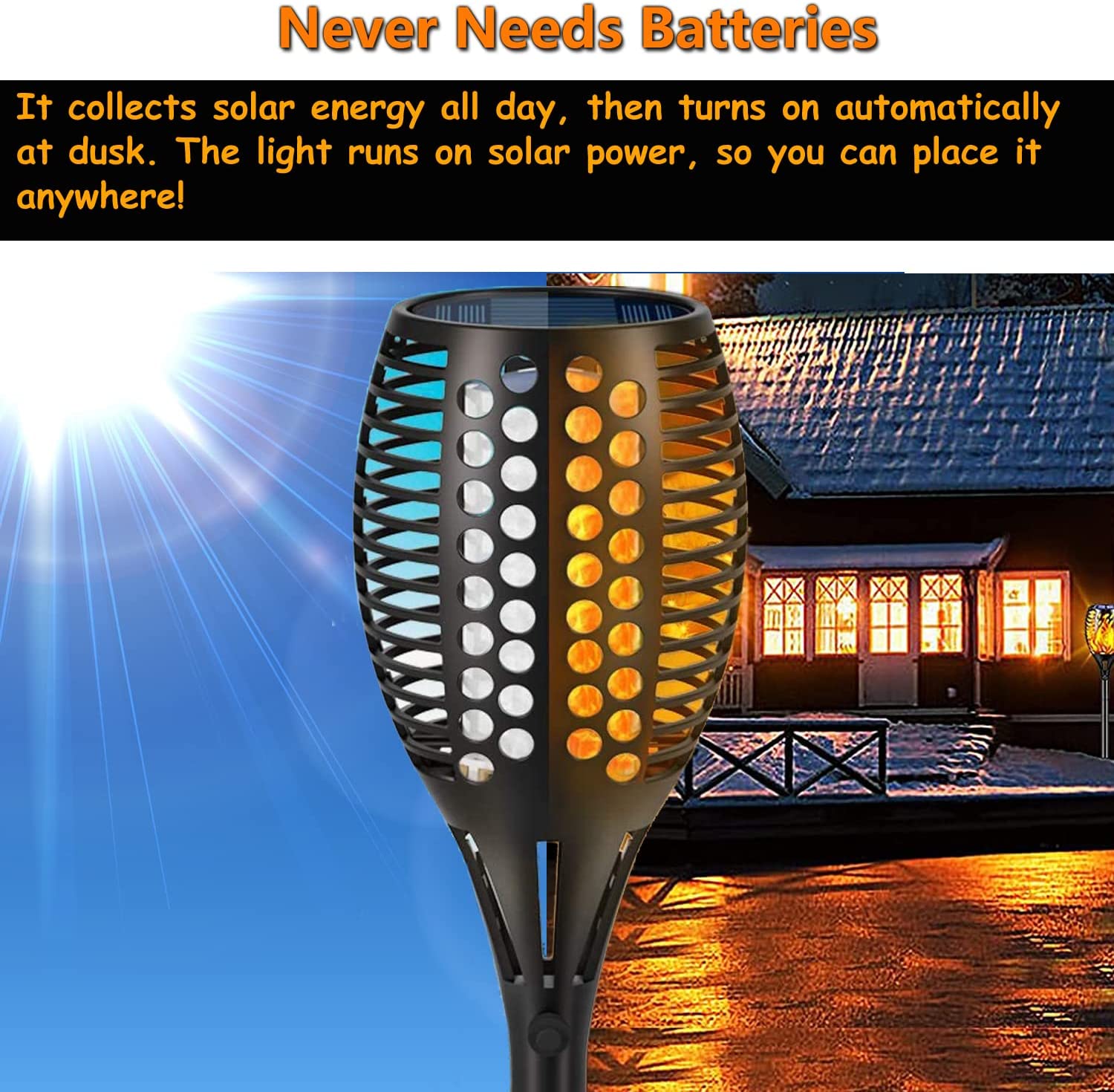 BowLift | FlameGlow Solar Tiki Torches | Flickering Flame Lights | Sustainable Garden Lighting