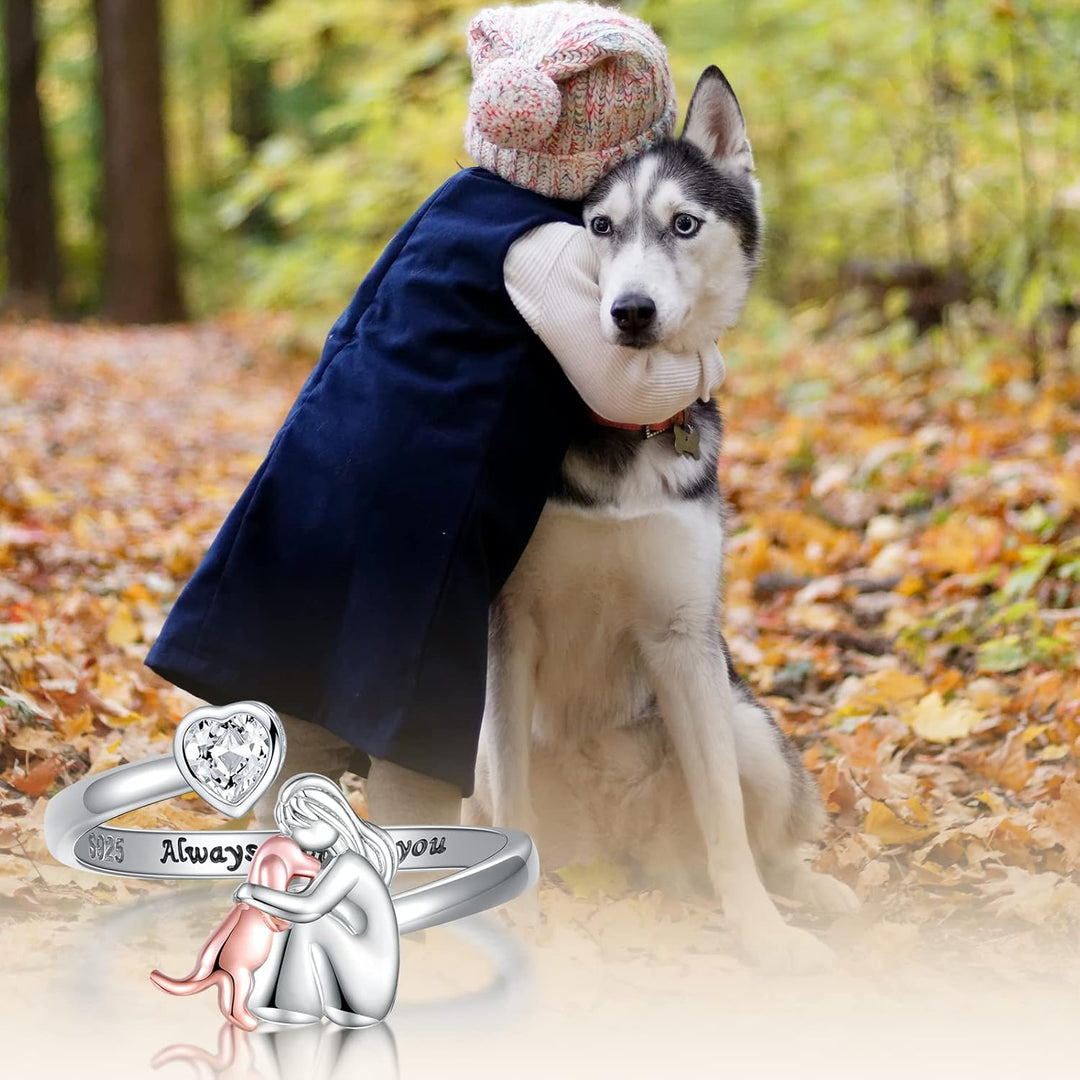 BowLift | SilverPaw | Adjustable Dog Ring Always in My Heart with Zirconia Stones