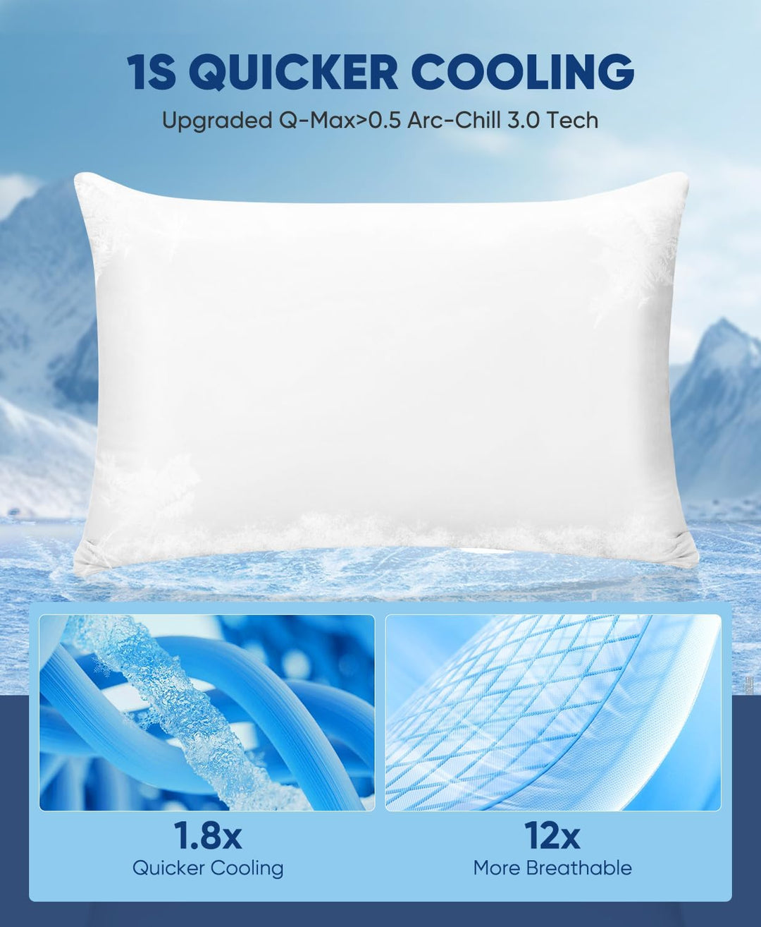 2-Pack Premium Silky Super Cooling White Pillowcases –  Extreme Q-Max 0.5 | Bowlift