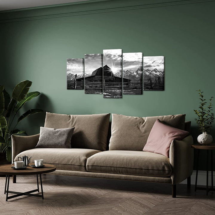 Set Of 5 Black And White Alps Wall Art Painting | Bowlift