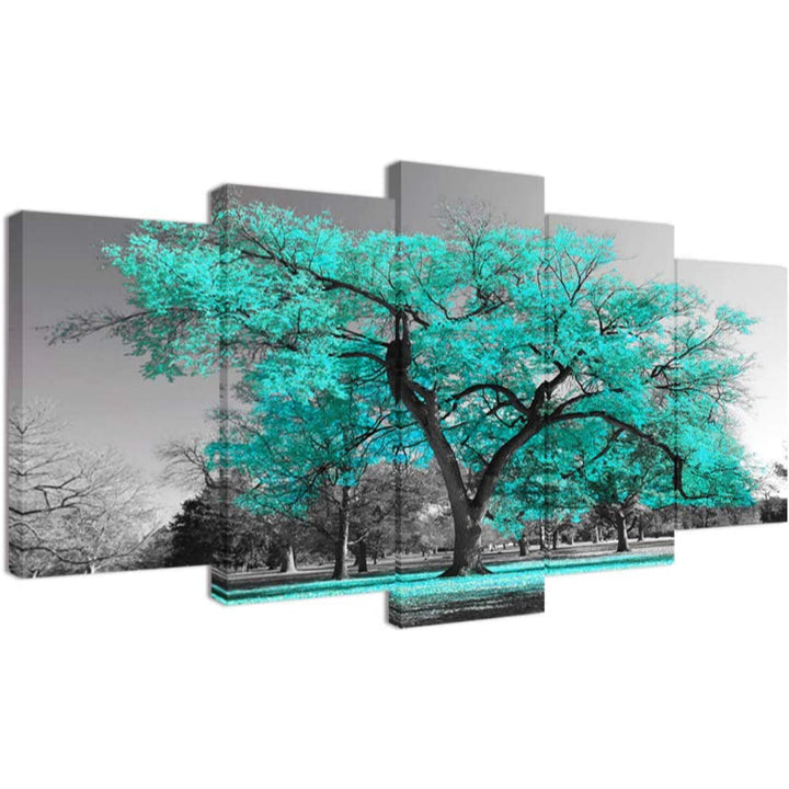 5 Piece Teal Green Canvas Wall Art Painting | Bowlift