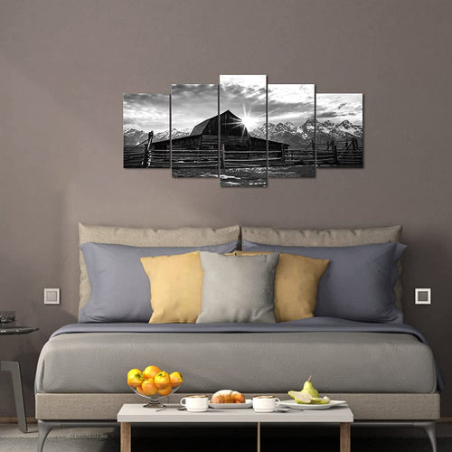 Set Of 5 Black And White Alps Wall Art Painting | Bowlift
