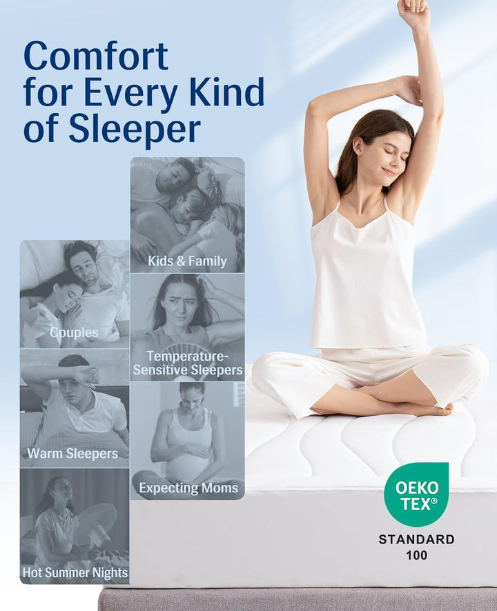 Cooling Mattress Pad King, Upgraded  3.0 + PCM Cooling Washable Mattress Protector for Hot Sleepers, White | Bowlift