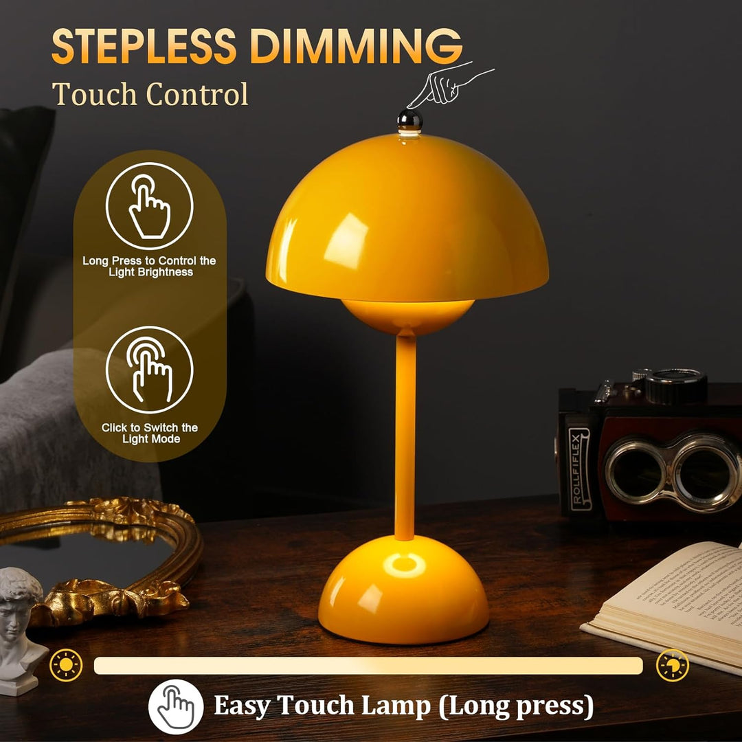 BowLift | Minimalist Flowerpot Table Lamp - Rechargeable Bedside Lamp & Cordless Design Mushroom Shaped Lamps