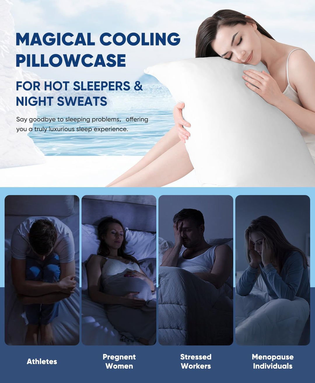 2-Pack Premium Silky Super Cooling White Pillowcases –  Extreme Q-Max 0.5 | Bowlift