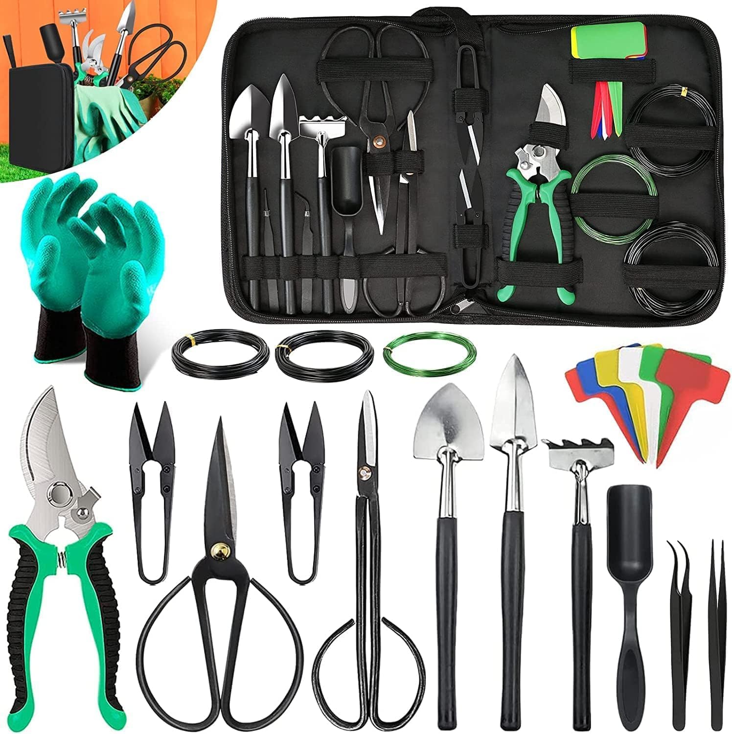 BowLift | 24-Piece Bonsai Tree Care Kit with High-Carbon Steel Tools and PU Leather Bag – Sevora