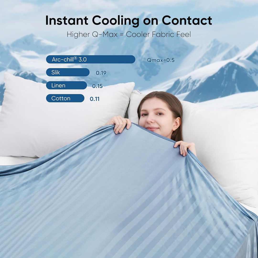 Cooling Fabric Q-max>0.5  Double-Sided Summer Blanket of Color Blue | Bowlift