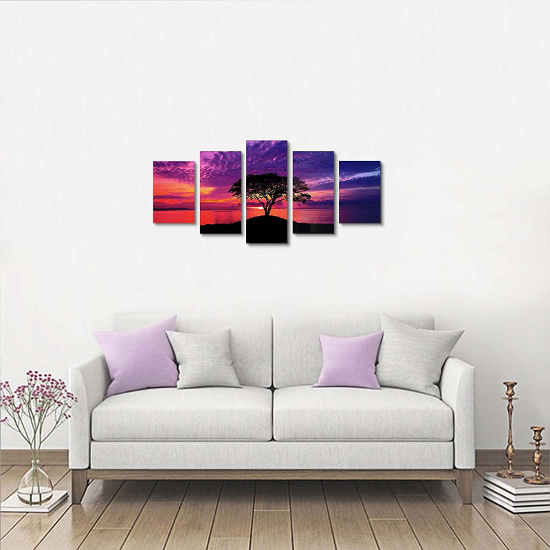5 Piece Red Beach Sunset Canvas Wall Art Painting | Bowlift