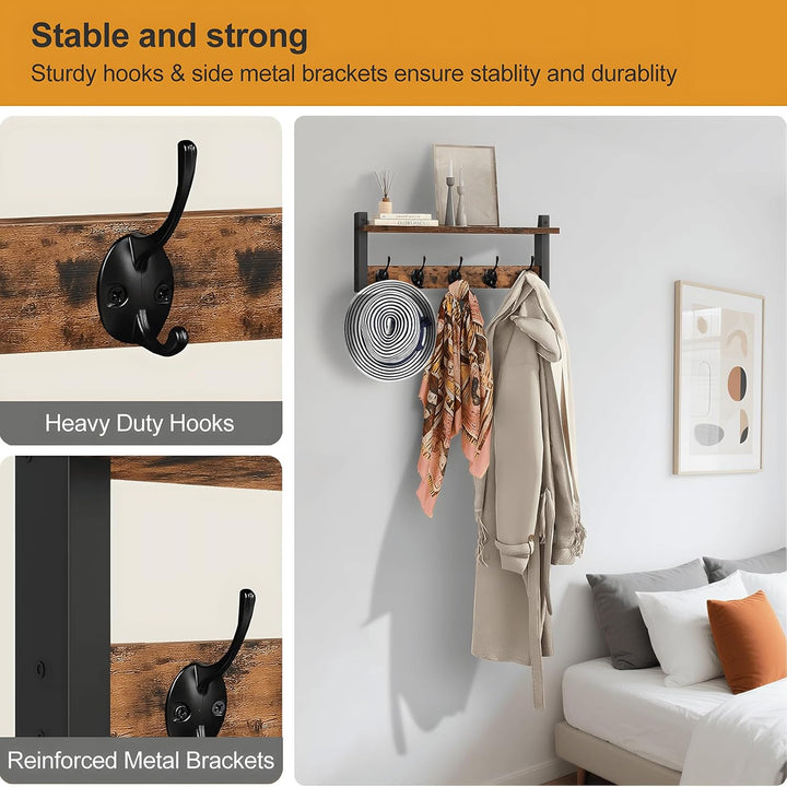 BowLift | Wall-Mounted Coat Rack with Shelf and 5 Metal Hooks – Ravora