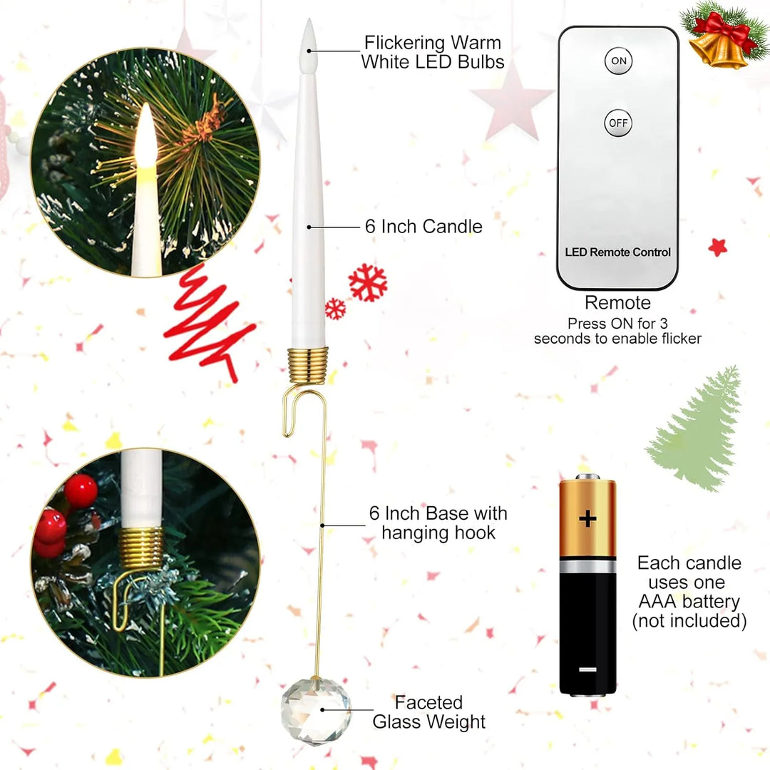 BowLift | Christmas Tree LED Candle Set | 12 Pieces with Remote Control & Timer | Warm White Flicker | Flameless & Safe