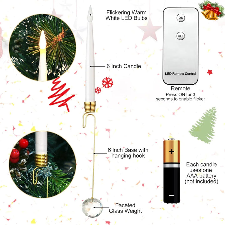 BowLift | Christmas Tree LED Candle Set | 12 Pieces with Remote Control & Timer | Warm White Flicker | Flameless & Safe