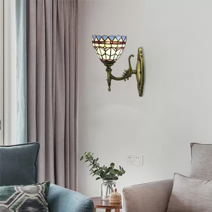 BowLift | Baroque Bowl Wall Lamp 1 Light Blue Glass Mini Wall Light Lighting in Antique Brass