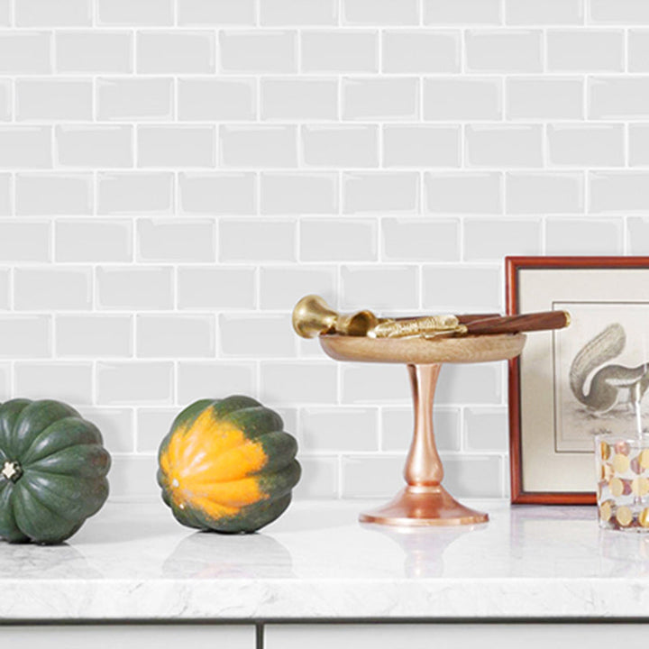BowLift | White Subway Tiles Water-Resistant Peel & Stick Tile for Kitchen Backsplash