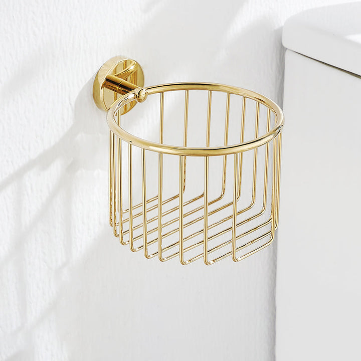 BowLift | Gold Modern Bathroom Set, Polished Gold, 4 Pieces, Towel Holder, Paper Holder