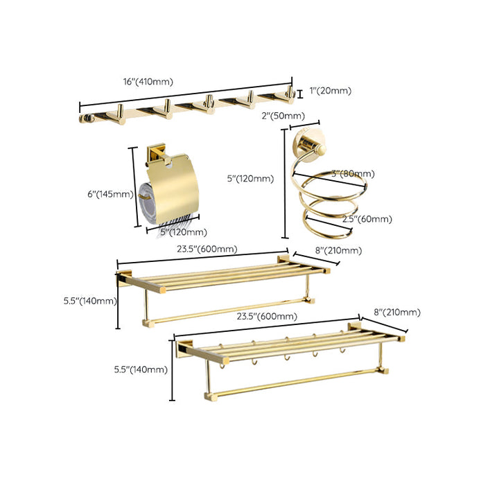 BowLift | Gold Modern Bathroom Set, Polished Gold, 4 Pieces, Towel Holder, Paper Holder
