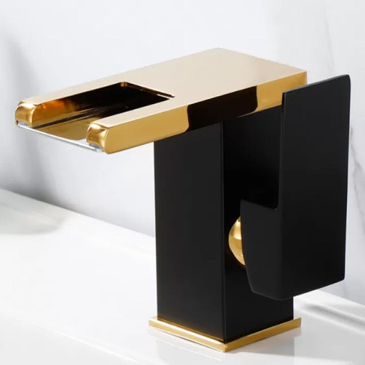 BowLift | Contemporary Square Vessel Faucet Waterfall Spout with LED Three-Color Illumination