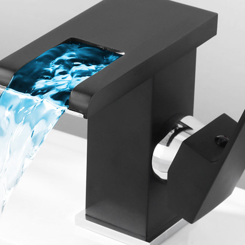 BowLift | Contemporary Square Vessel Faucet Waterfall Spout with LED Three-Color Illumination