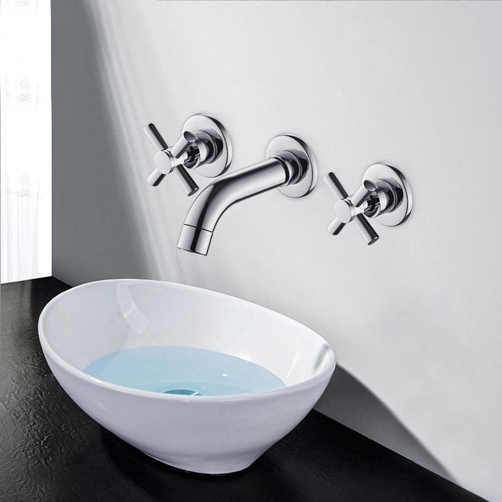 BowLift | Modern Cross Handle Faucet Monochrome Wall Mounted Bathroom Faucet
