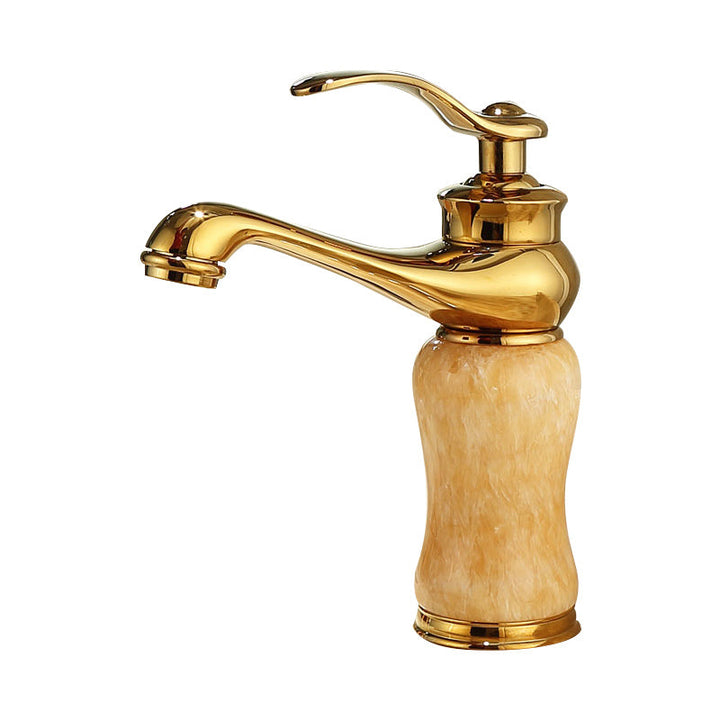 BowLift | Deck Mounted Copper Tub Faucet Low Arc Roman Tub Faucet Set with Jade