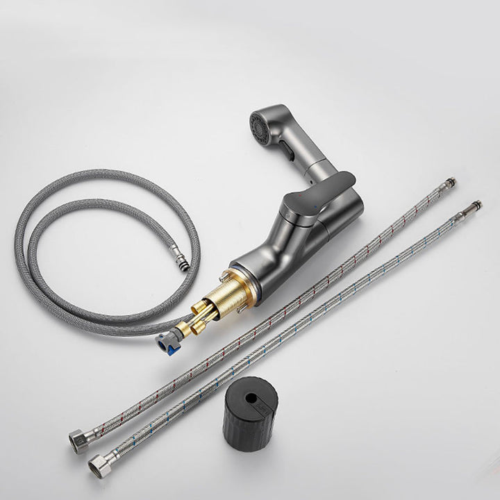 BowLift | Bathroom vessel faucet high arc three-way spout single-handle faucet with pull-out sprayer