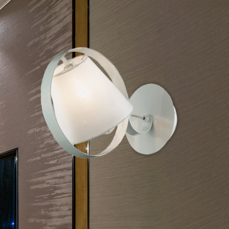 BowLift | Simple Bucket Fabric Wall Light 1-Bulb Wall Mount Light Fixture in White with Metal Ring