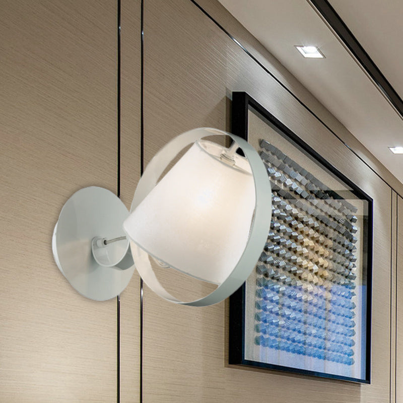 BowLift | Simple Bucket Fabric Wall Light 1-Bulb Wall Mount Light Fixture in White with Metal Ring