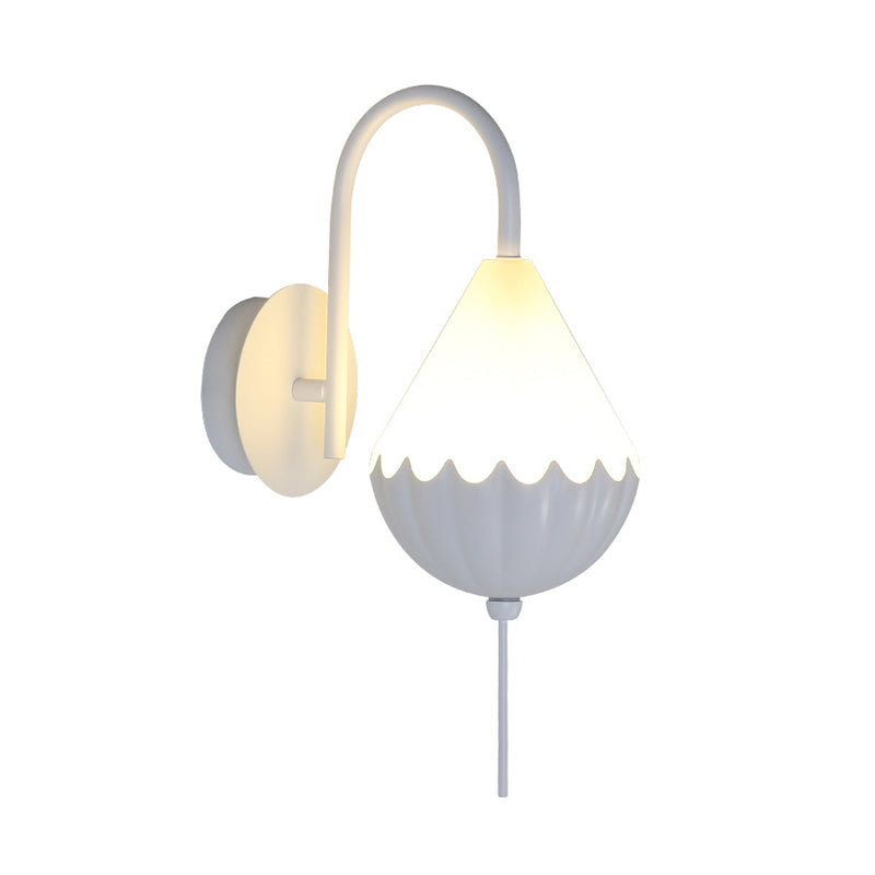 BowLift | Metallic Curved Arm Wall Light Contemporary LED Wall Sconce in White with Beaded Acrylic Shade