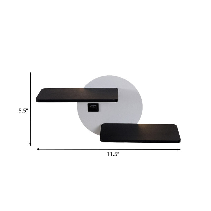 BowLift | Rectangular Panel Bed Side Wall Mount Metal LED Modern Wall Light in Black and White with USB Port