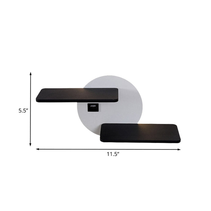BowLift | Rectangular Panel Bed Side Wall Mount Metal LED Modern Wall Light in Black and White with USB Port