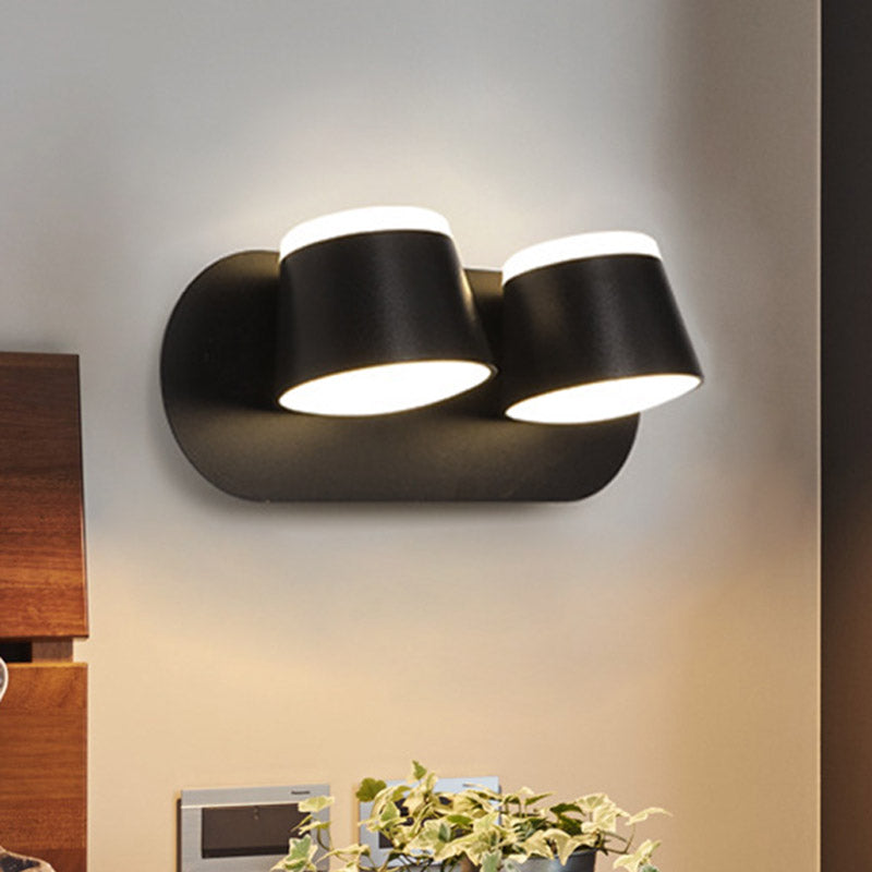 BowLift | Black Finish Drum Wall Lamp Modernist 2 Lights Metallic LED Adjustable Wall Mount Fixture