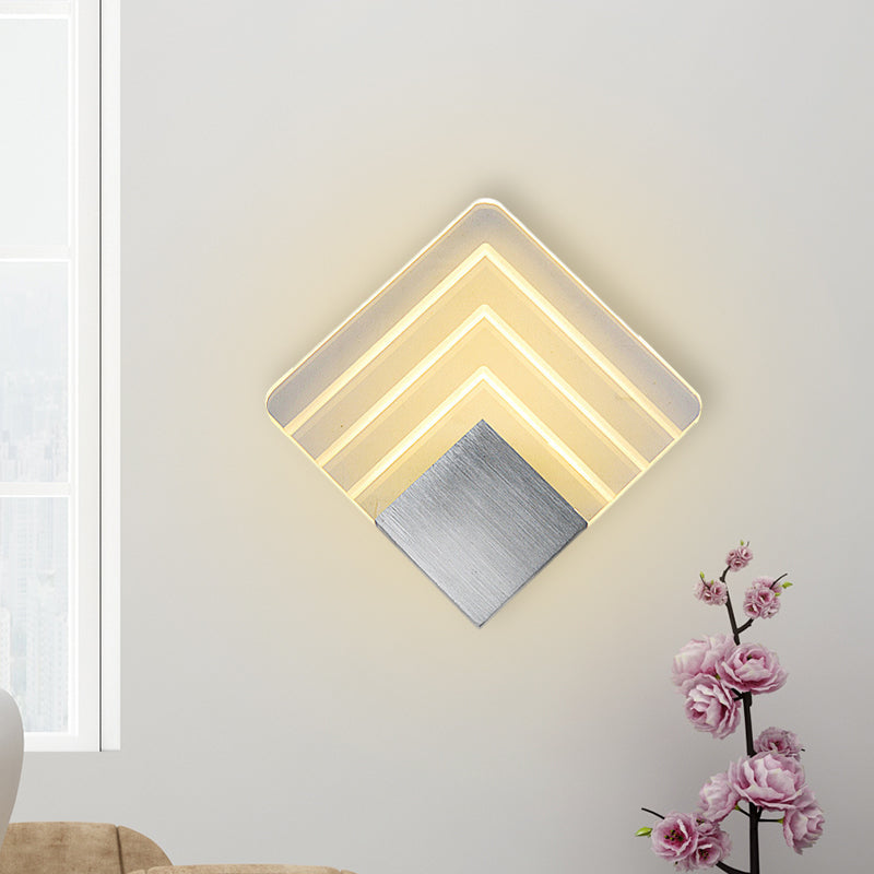 BowLift | Modernism Squared Wall Light Metal 5.5"/8" B LED Corner Wall Light in Black/Silver with Acrylic Shade
