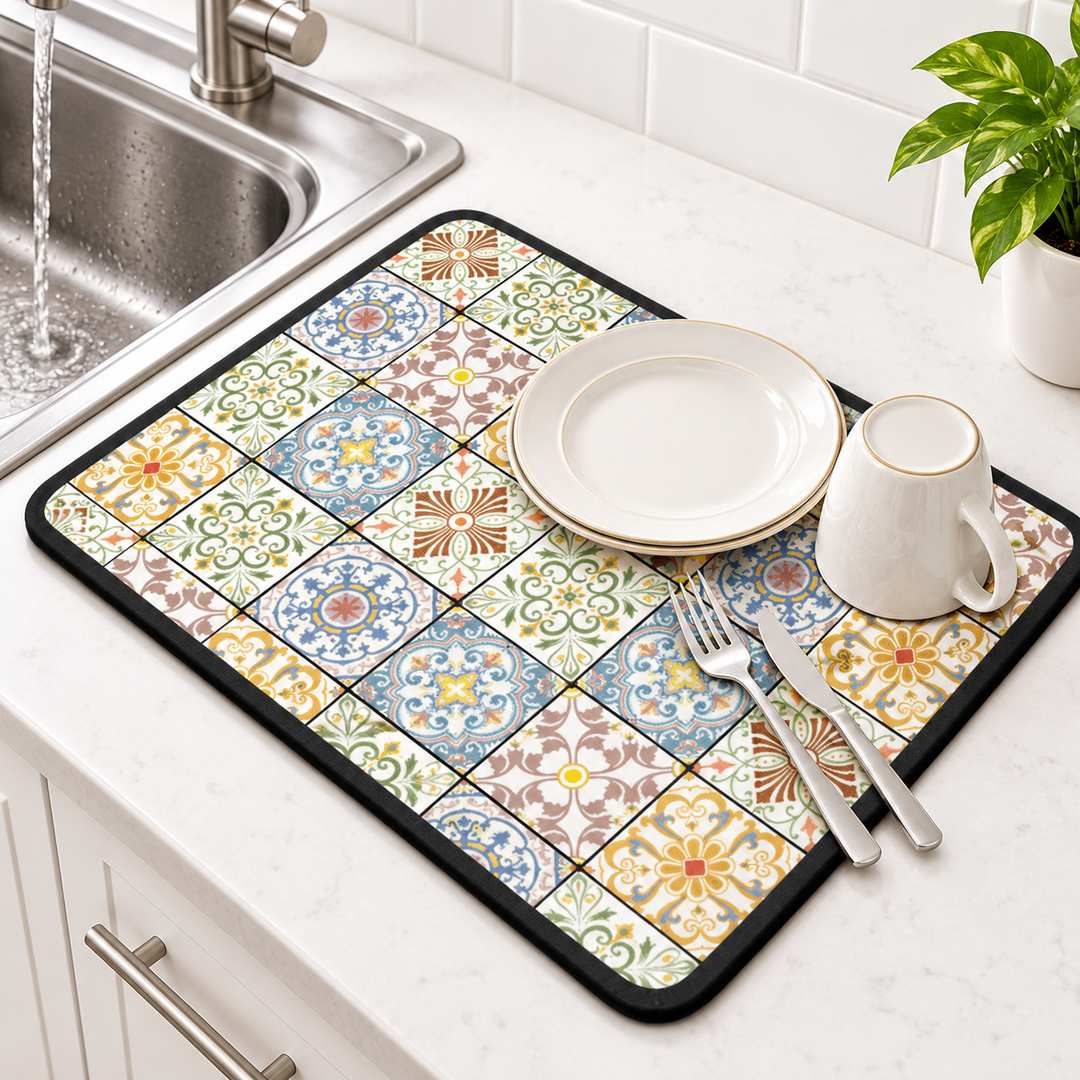 Decorative Absorbent Kitchen Sink Dish Drying Mat Bowlift