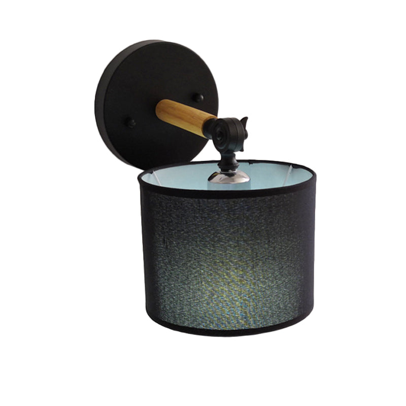 BowLift | Modernist Armed Wall Lamp Wood 1 Light Bed Lamp with Black Drum Fabric Shade