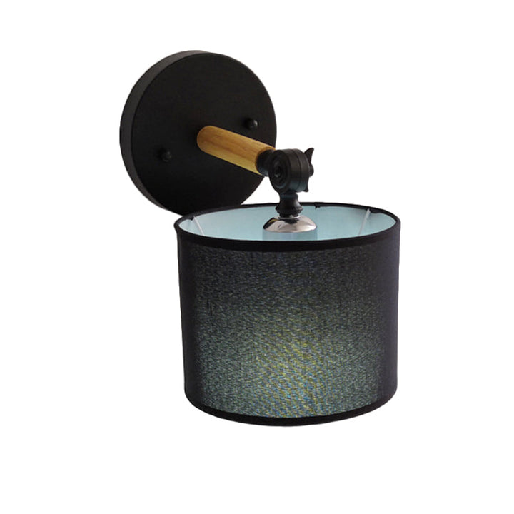 BowLift | Modernist Armed Wall Lamp Wood 1 Light Bed Lamp with Black Drum Fabric Shade