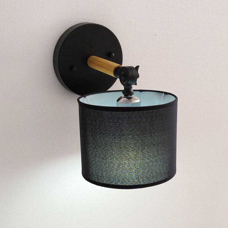 BowLift | Modernist Armed Wall Lamp Wood 1 Light Bed Lamp with Black Drum Fabric Shade