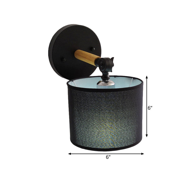 BowLift | Modernist Armed Wall Lamp Wood 1 Light Bed Lamp with Black Drum Fabric Shade