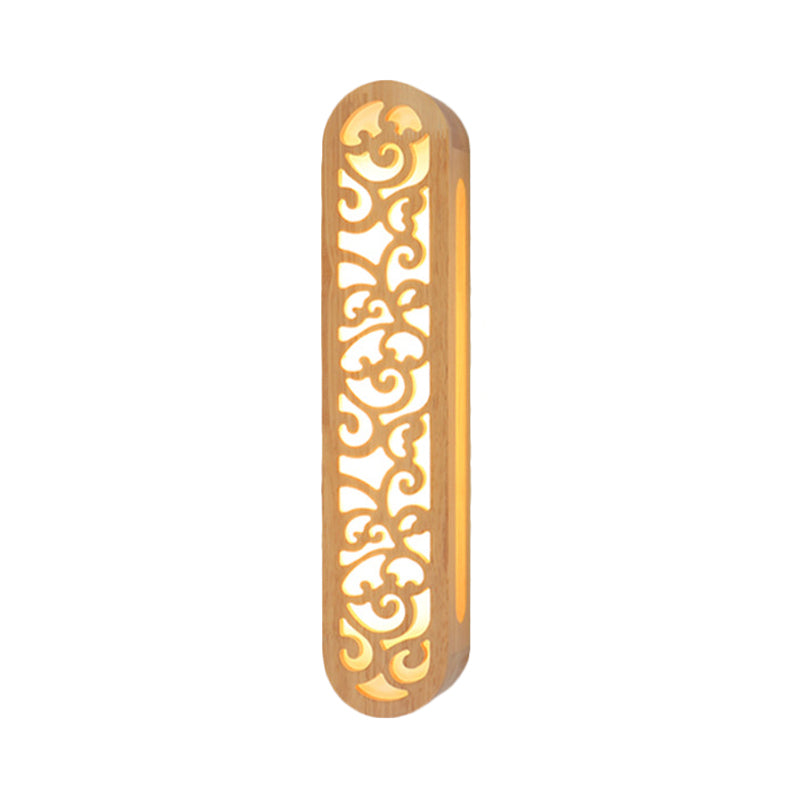 BowLift | Chinese Style LED Flush Wall Light Beige Rectangular Wall Light Lamp with Carved Wooden Shade
